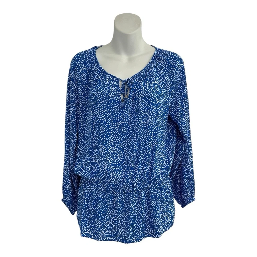 Michael Kors Blue Patterned Blouse Shirt Top in Size Small